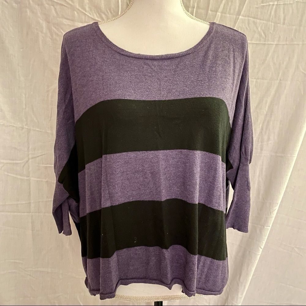 Joseph A. Boxy Purple & Black Striped Knit Top